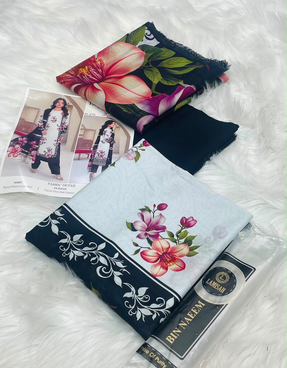 Bin Naeem White Rose 3PC Printed Lawn – Wholesale Suits