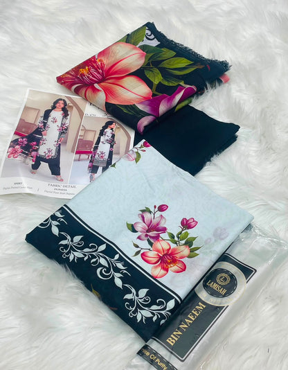 Bin Naeem White Rose 3PC Printed Lawn – Wholesale Suits
