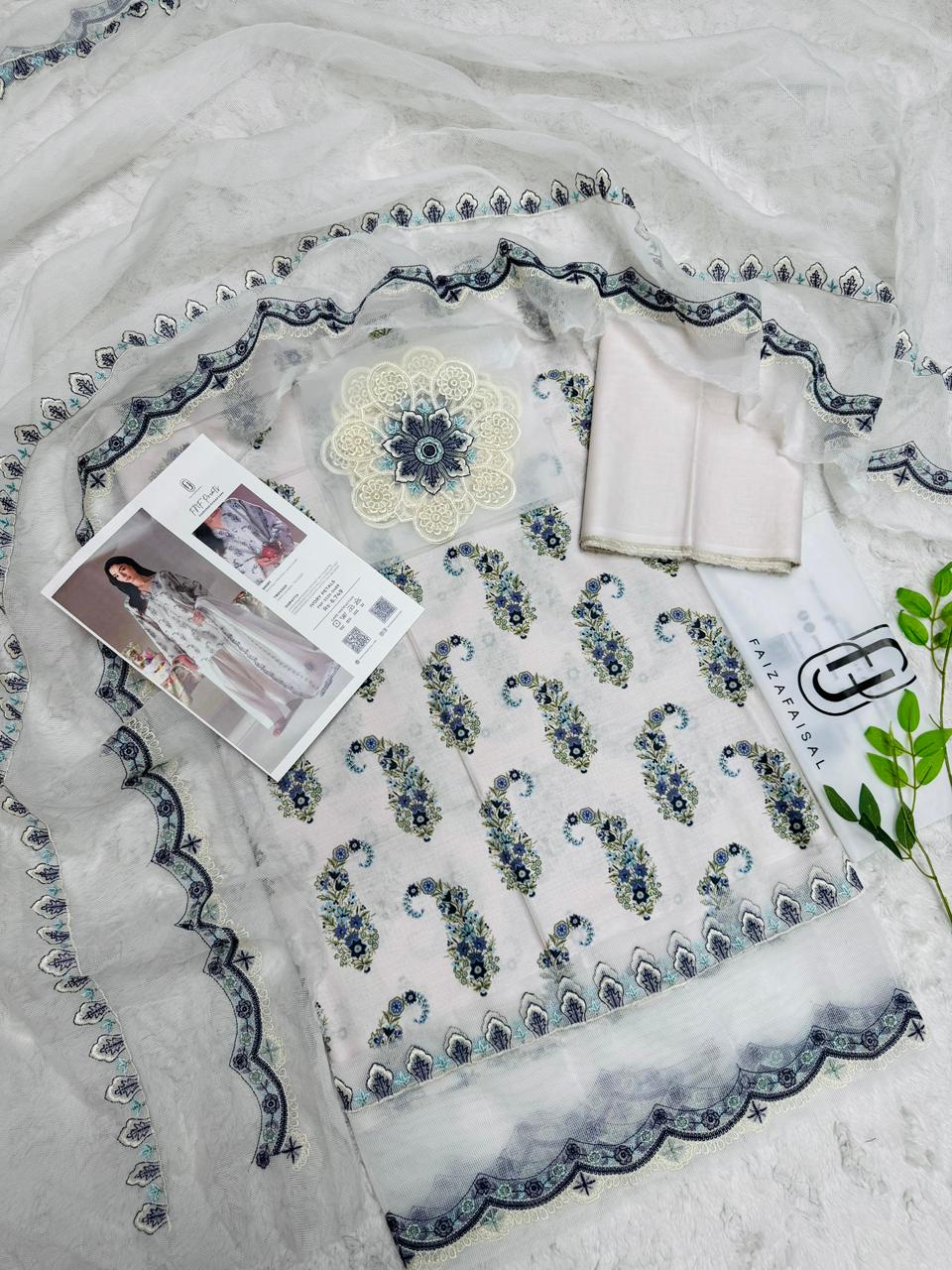 Faiza Faisal FNF Prints Emb Lawn 3PC – Wholesale Suits