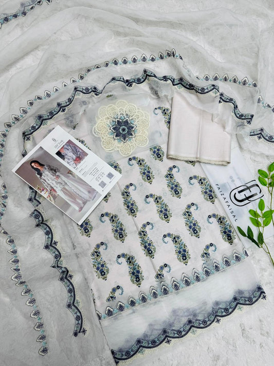 Faiza Faisal FNF Prints Emb Lawn 3PC – Wholesale Suits